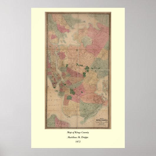  1872 Brooklyn Map - New York City, Queens Poster (Voorkant)