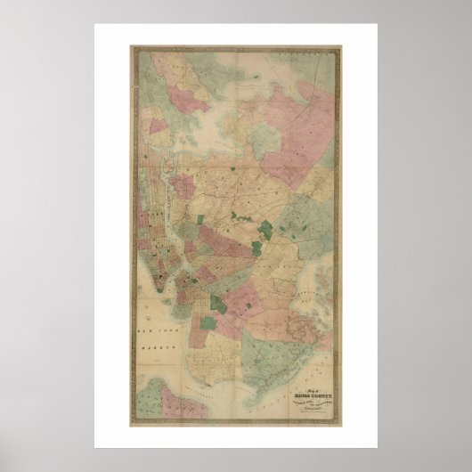  1872 Brooklyn Map - New York City, Queens Poster (Voorkant)