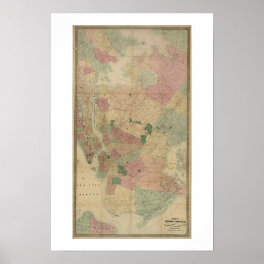 1872 Brooklyn Map - New York City, Queens Poster (Voorkant)