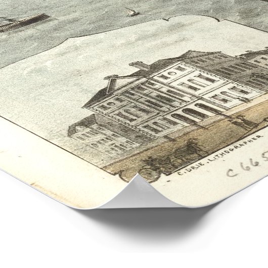 1872 Charleston, SC Birds Eye Uitzicht Panoramic M Poster (Hoek)