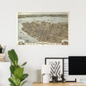 1872 Charleston, SC Birds Eye Uitzicht Panoramic M Poster (Thuiskantoor)