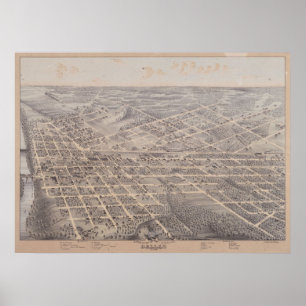 1872 Dallas, TX Birds Eye Uitzicht Panorama Poster