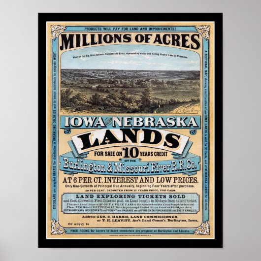 1872 Iowa Nebraska Land Sale Poster (Voorkant)