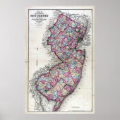 1872 Kaart van New Jersey Poster (Voorkant)