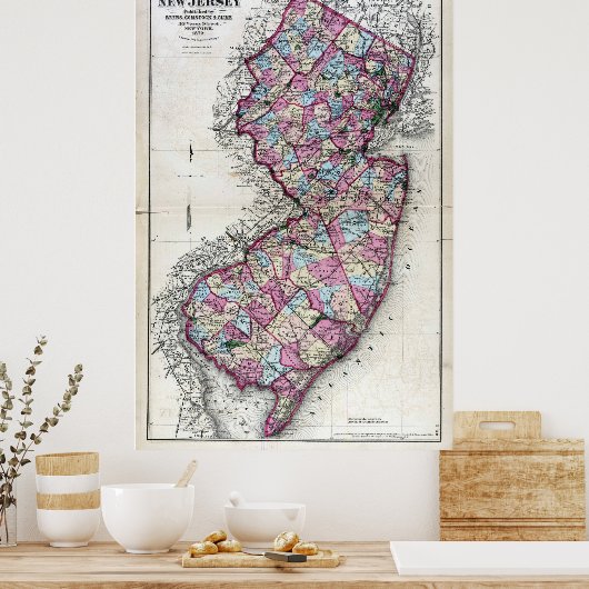1872 Kaart van New Jersey Poster (Keuken)