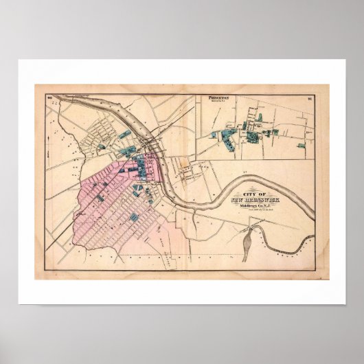 1872 REPRO  Map New Brunswick, Princeton NJ Poster (Voorkant)