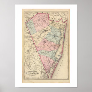 1872 REPRO Map Ocean County NJ Poster