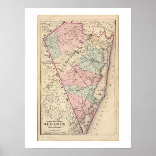 1872 REPRO  Map Ocean County NJ Poster (Voorkant)