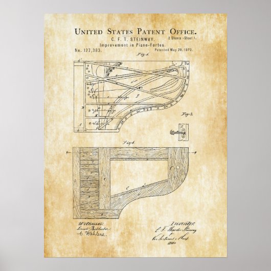 1872 Steinway Piano Forte Patent Poster (Voorkant)