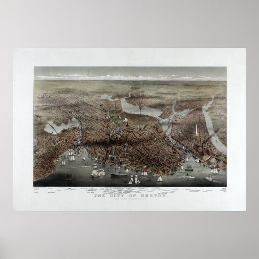 1873 Boston, MA Panoramic Birds Eye Uitzicht Poster (Voorkant)