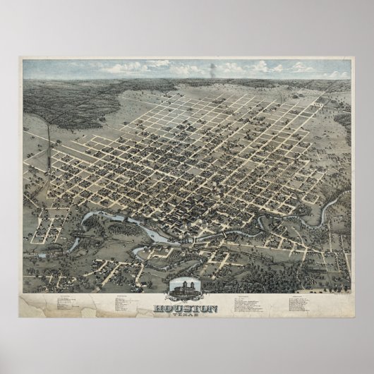1873 Houston, TX Birds Eye Uitzicht Panorama Poster (Voorkant)