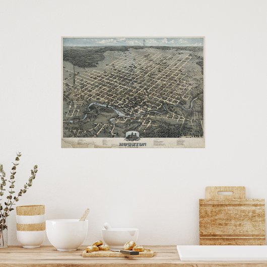 1873 Houston, TX Birds Eye Uitzicht Panorama Poster (Keuken)