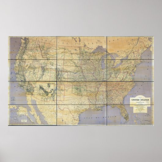 1873 Kaart van de Verenigde Staten van Amerika Poster (Voorkant)