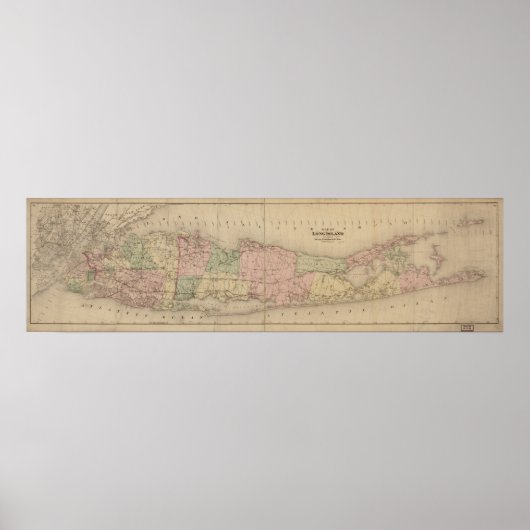 1873 Map of Long Island, New York Poster (Voorkant)