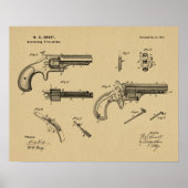1873 Pistool Revolver Patent Art Drawing Print (Voorkant)