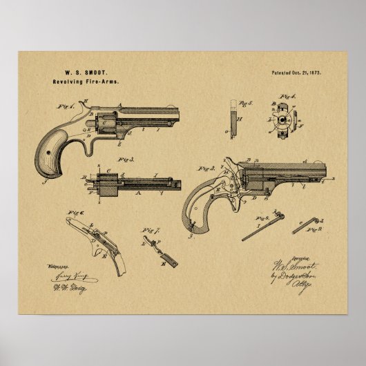 1873 Pistool Revolver Patent Art Drawing Print (Voorkant)