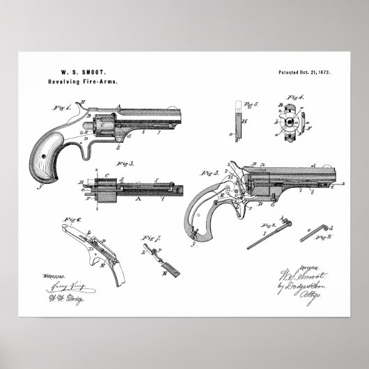 1873 Pistool Revolver Patent Art Drawing Print (Voorkant)