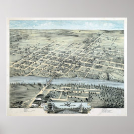 1873 Waco, TX Birds Eye Uitzicht Panoramic Map Poster