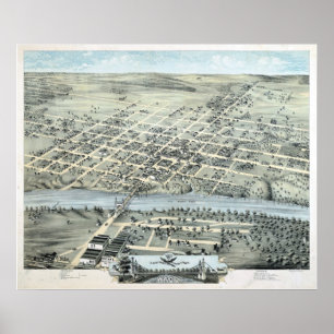 1873 Waco, TX Birds Eye Uitzicht Panoramic Map Poster