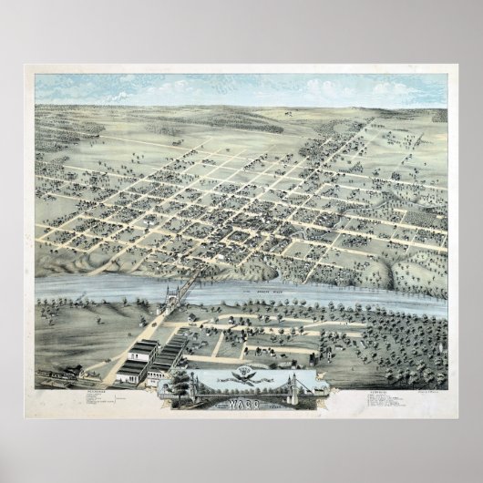1873 Waco, TX Birds Eye Uitzicht Panoramic Map Poster (Voorkant)