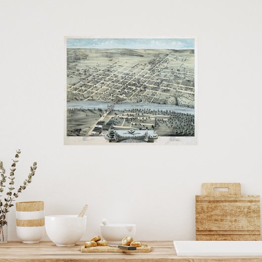 1873 Waco, TX Birds Eye Uitzicht Panoramic Map Poster (Keuken)