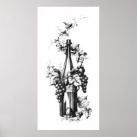 1873  wijnfles met druiven en bladeren