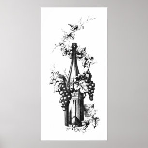 1873  wijnfles met druiven en bladeren poster