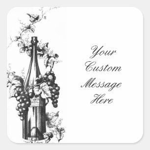1873  wijnfles met druiven en bladeren vierkante sticker