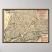 1874 Brooklyn City Railroad Company Route Map Poster (Voorkant)