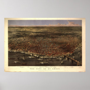 1874 St. Louis MO Birds Eye Uitzicht Panoramic Map Poster