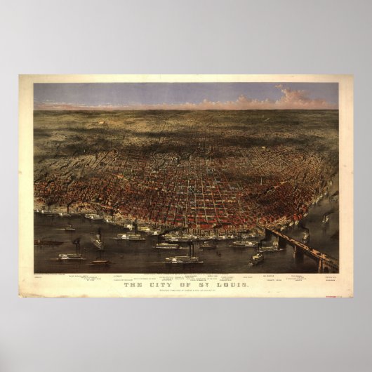 1874 St. Louis MO Birds Eye Uitzicht Panoramic Map Poster (Voorkant)