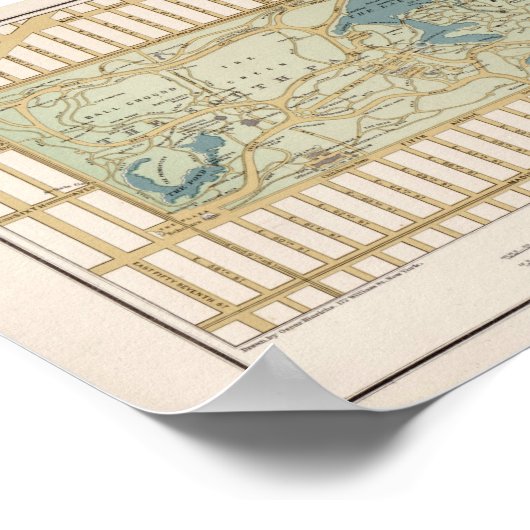 1875 Kaart van het centrale park Poster (Hoek)