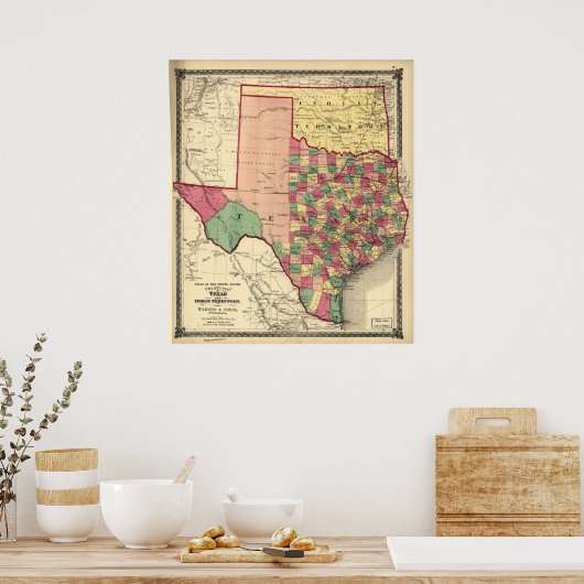 1875 Map of Texas & Indian Territory (Oklahoma) Poster (Keuken)
