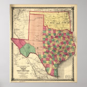 1875 Map of Texas & Indian Territory (Oklahoma) Poster (Voorkant)