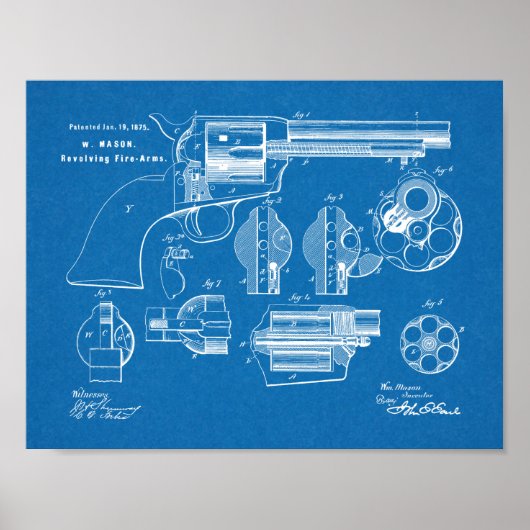 1875 Pistool Revolver Patent Art Drawing Print (Voorkant)