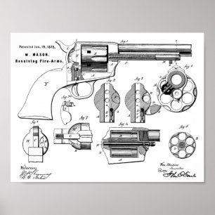 1875 Pistool Revolver Patent Art Drawing Print