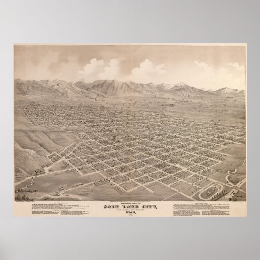 1875 Salt Lake City, UT Bird's Eye Panoramic Map Poster (Voorkant)