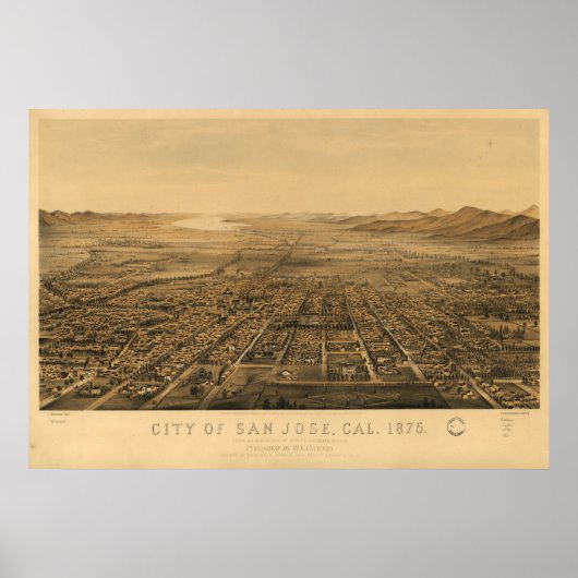 1875 San Jose, CA Birds Eye Uitzicht Panoramic Map Poster (Voorkant)