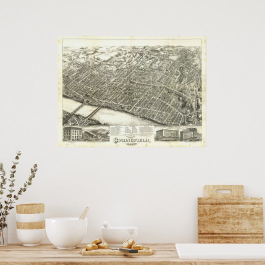 1875 Springfield, MA Birds Eye Uitzicht Panoramic  Poster (Keuken)