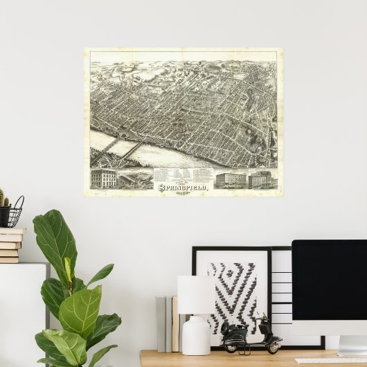 1875 Springfield, MA Birds Eye Uitzicht Panoramic  Poster (Thuiskantoor)