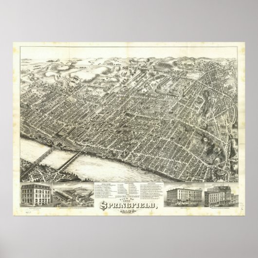 1875 Springfield, MA Birds Eye Uitzicht Panoramic  Poster (Voorkant)