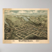 1876 Clinton, MA Birds Eye Uitzicht Panoramic Map Poster (Voorkant)