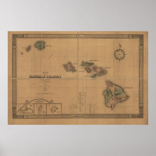 1876 Kaart van de Hawaï-eilanden Poster (Voorkant)