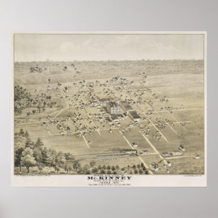 1876 McKinney, TX Bird's Eye Uitzicht Panoramic Ma Poster