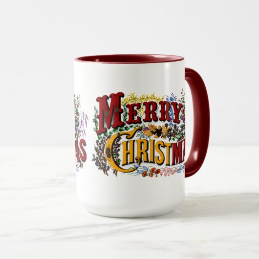 1876 Merry Christmas Colorful Mok (Voorkant rechts)