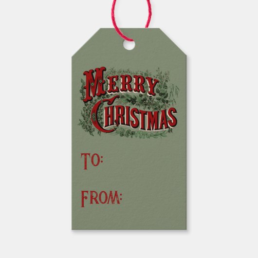 1876 Merry Christmas Green Cadeaulabel (Voorkant)