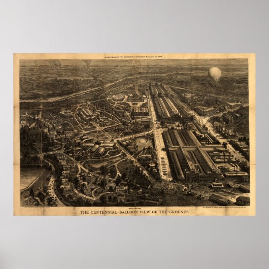 1876 Philadelphia, PA BALLOON Uitzicht Panorama Poster (Voorkant)