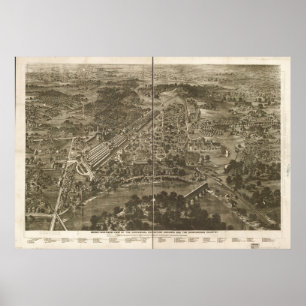 1876 Philadelphia, PA Birds Eye Uitzicht Panoramic Poster