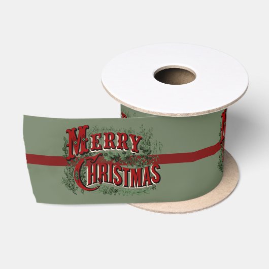 1876 Prettig Kerst Groen Satijnen Lint (Spoel)