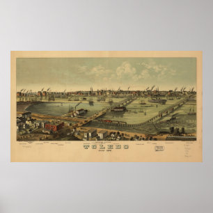 1876 Toledo, OH Birds Eye Panoramic Map Poster